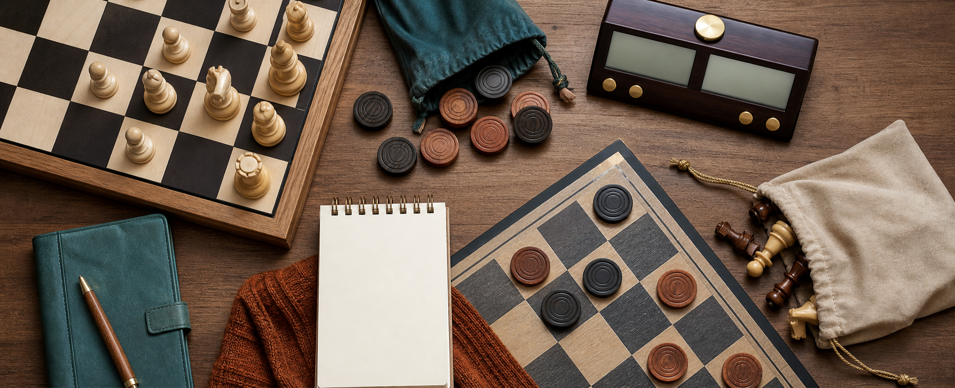 Real chess and checkers tabletop gear with a digital chess clock for comparing beginner clock options